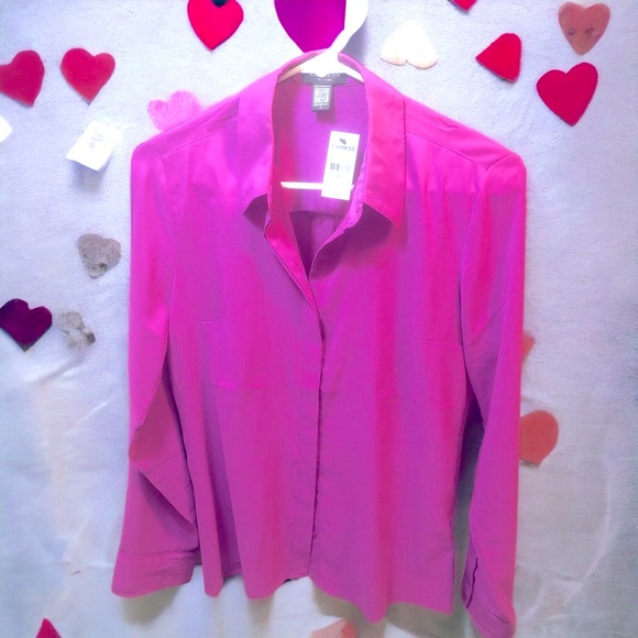 NWT NEW Express Portofino Shirt size Small pink/purple color blend Silky - Picture 2 of 7